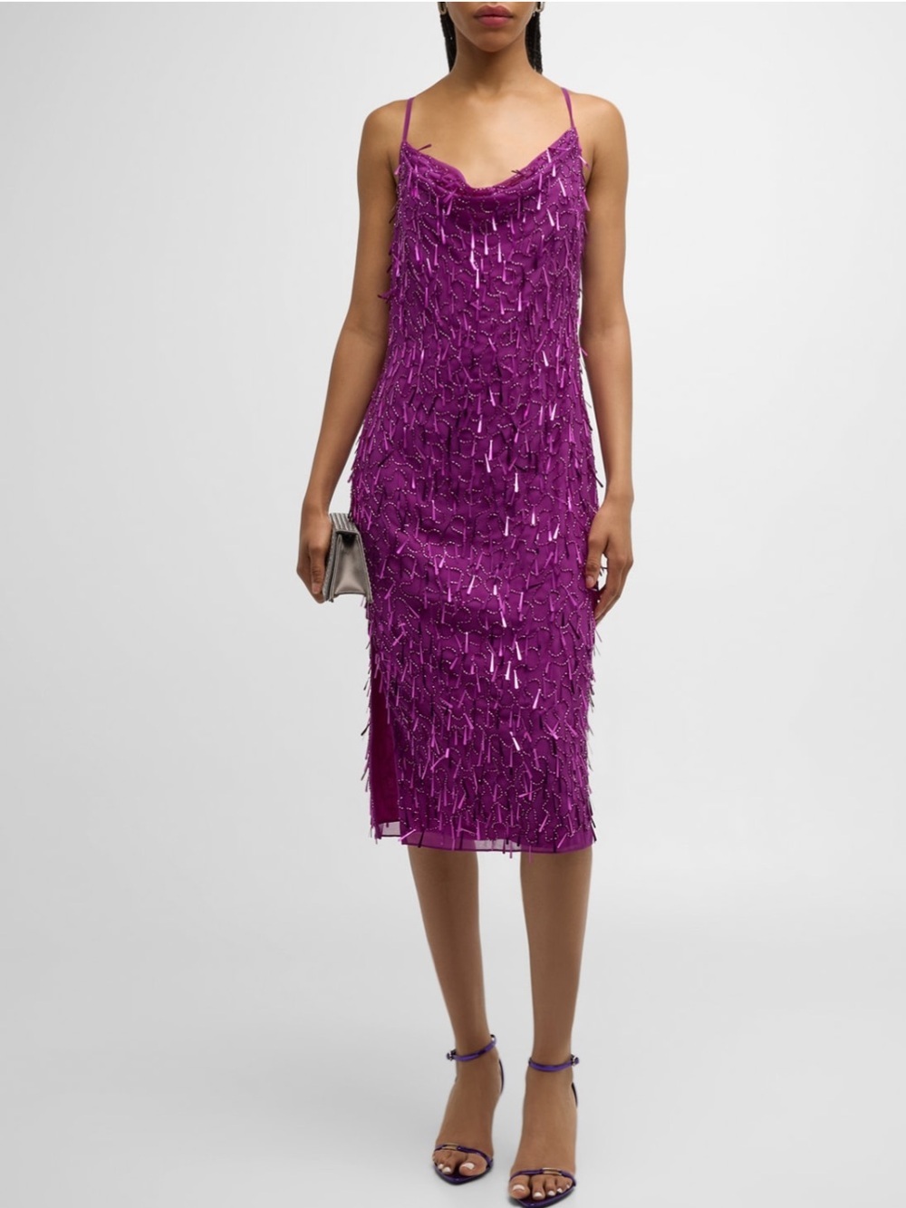 Liv foster party cocktail Fuchsia Sequin Fringe Slip Midi Dress